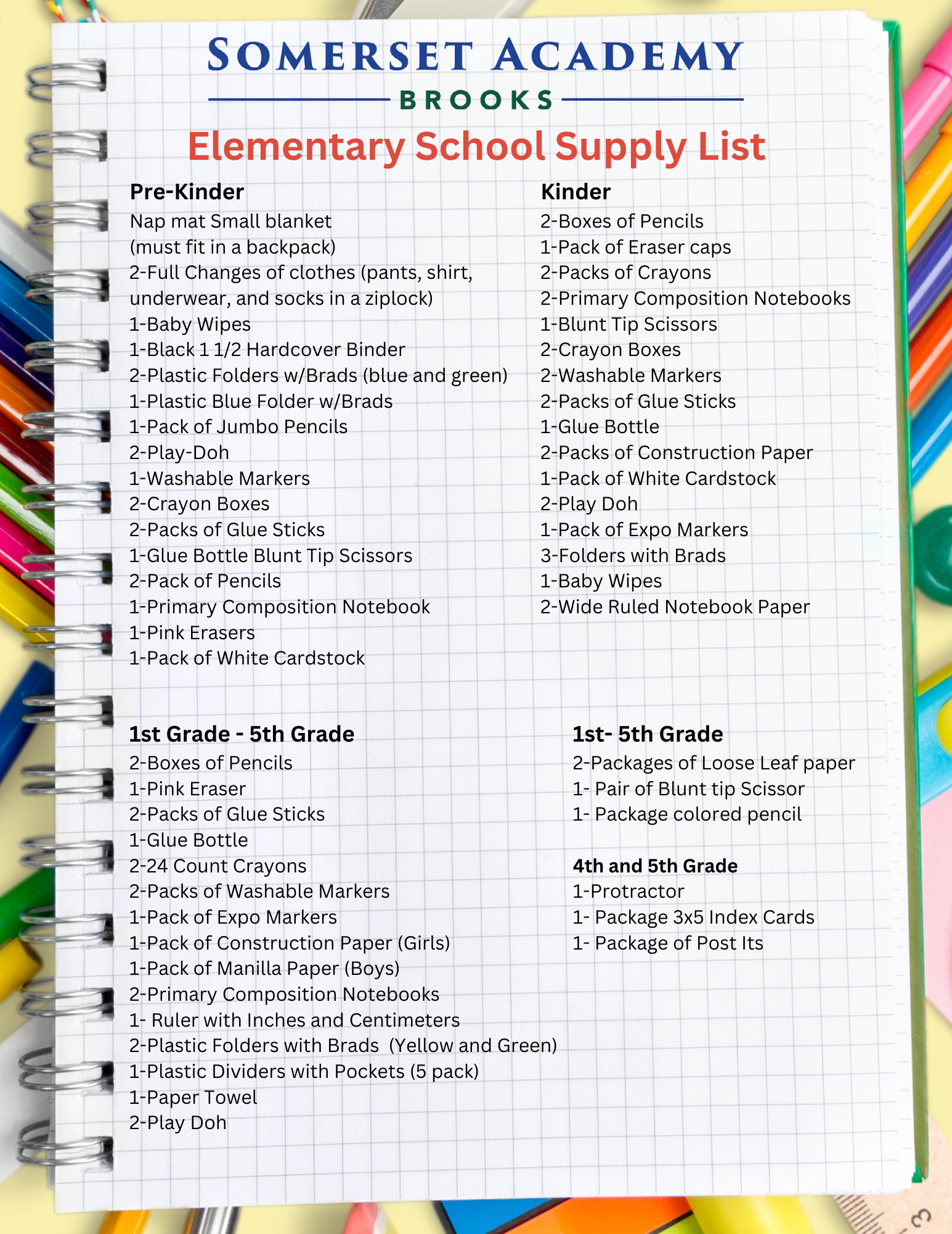 School Supplies List / School Supplies